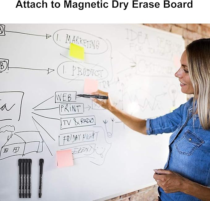 Magnetic Dry Erase Markers, (12 pk) Dealkits Low Odor White Board Markers with Erasers for Kids Teacher Supplies for Classroom Work on White Board, Calender, Fine Tip Point, Black
