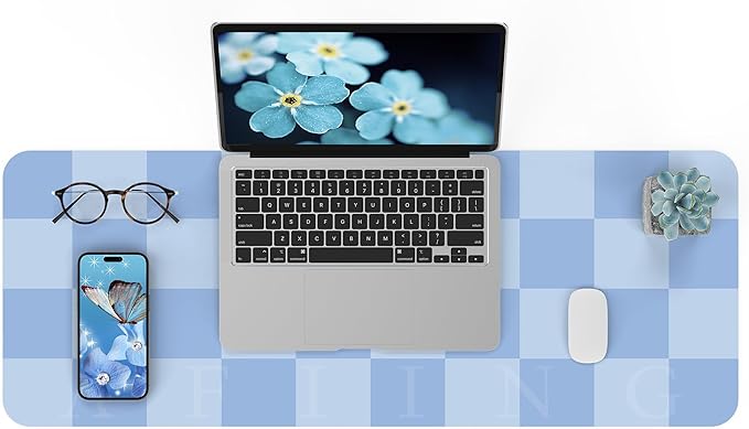 Non-Slip Desk Pad, Waterproof PU Leather Protector, Easy Clean Laptop Mat for Work/Home/Decor (Light Blue, 31.5" x 12"