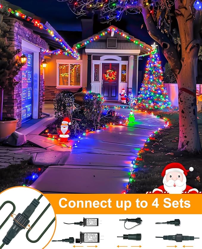 Multicolor Christmas Lights Outdoor, 80FT 240 LED Christmas Tree Lights Waterproof Plug in, 8 Modes Connectable Christmas Decorations Green Wire for Indoor Room Garden Xmas Holiday