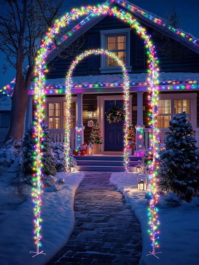 Lomotech Christmas Light Arch - 9.5Ft 460 Leds Iron Pole Archway 8 Modes Waterproof Christmas Lights with Timer for Lawn, Yard, Walkway, Garden, Party, Holiday, Christmas Decoration (Multicolor)