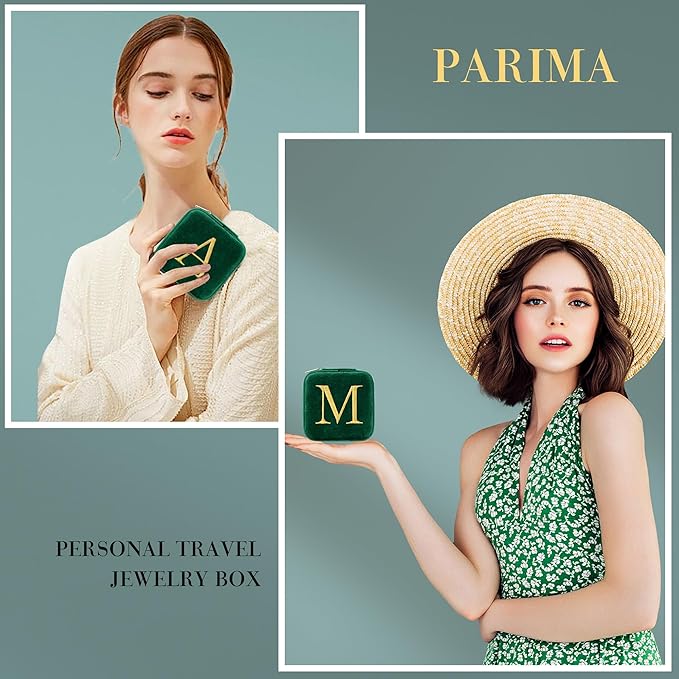 Parima Plush Velvet Travel Jewelry Case Jewelry Box - Personalized Small Jewelry Case Organizer Jewelry Boxes Travel Essentials for Women Birthday Mom Friends Her Teenage Gifts - Letter U, Green