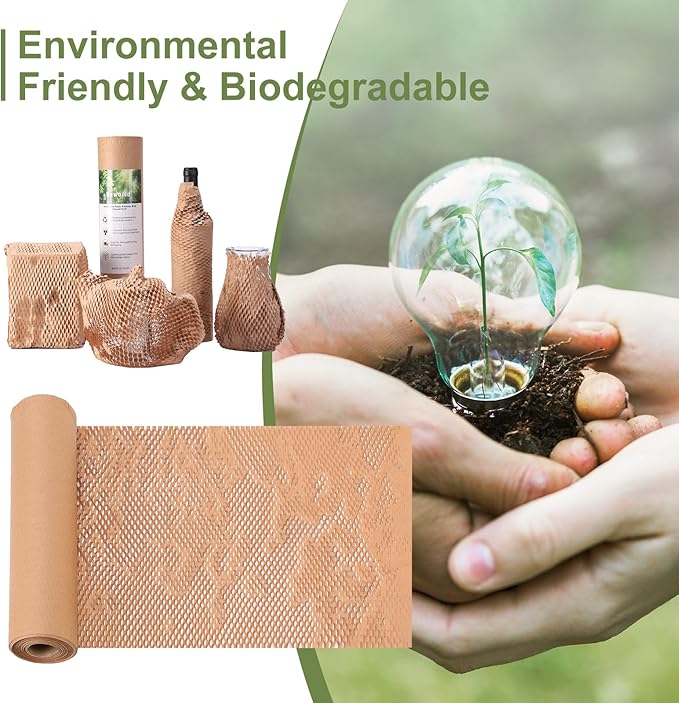 Neworld Honeycomb Packing Paper,15" x 800' Eco Friendly Bubble Cushioning Wrap for Moving,Products & Gifts Wrapping Paper,Recyclable Cushioning Packing Material With 20 Fragile Sticker Labels