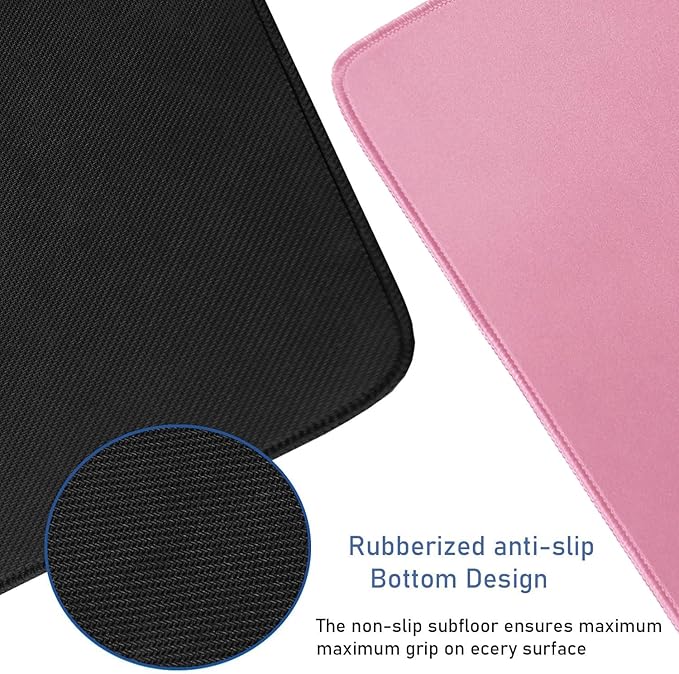 Large Mouse Pad with Stitched Edges, Durable Non-Slip Natural Rubber Base, Waterproof Computer Keyboard Pad Mat for Esports Pros/Gamer/Desktop/Office/Home - Pink