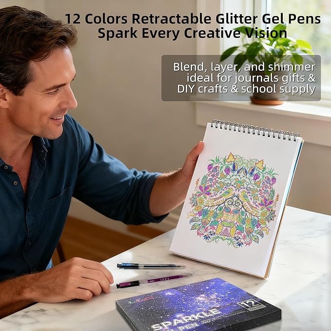 Stocking Stuffers for Teen Girls Boys,12 Colors Retractable Glitter Gel Pens, Metallic Sparkle Gel Pens for Adult Coloring Books,Sparkle Glitter Pens for Drawing Writing Journaling, Christmas Gifts