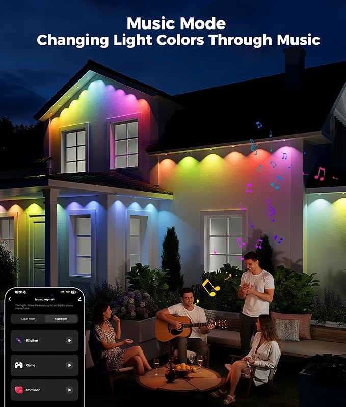 Permanent Christmas Lights Outdoor, 100ft RGB & 60pcs LED Lights, 79 Scene Modes with Timer for Smart Outdoor Christmas Decorations, IP67 Waterproof Works with Alexa and Google