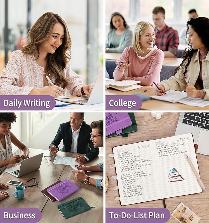 Lined Journal Notebook for Women Men, B5 Hardcover Leather Journals for Writing, 200 Pages Thick Paper, Daily Journal Notebook for Work, School, Note Taking, Business, Travel, College Ruled