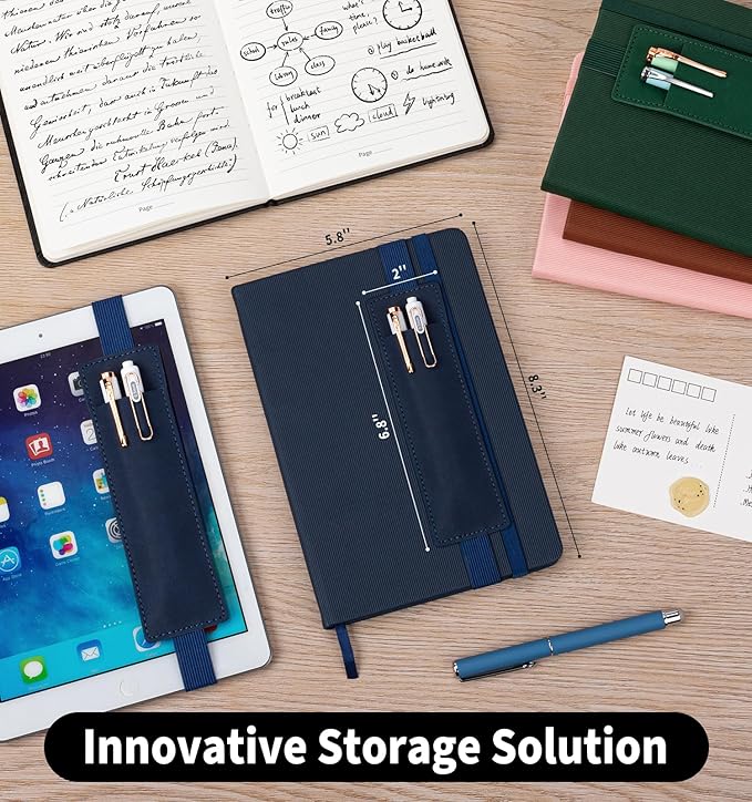 Lined Journal Notebook for Work, A5 Leather Notebook with Pen Sleeve, 100GSM/160 Pages Thick Paper, Daily Journals for Writing, School, Note Taking, Business, Travel, College Ruled