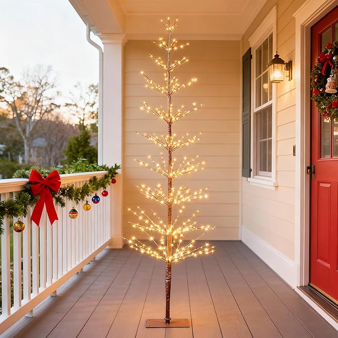 LIGHTSHARE 6FT 325L Lighted Starlit Tree, Warm White, for Home, Festival, Party, and Christmas Decoration, Indoor and Outdoor Use, Brown