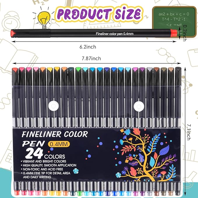 12 Sets Journal Planner Pens 24 Colors Fineliner Pens Bulk 0.4 mm Fine Tip Drawing Markers for Bullet Journaling Sketch Writing School Office Supplies Holidays Charity Event Party Favors