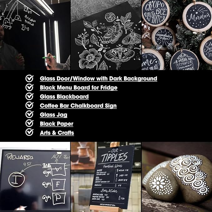 Liquid Chalk Markers White for Blackboard Wet Erase Marker for Black Glass Dry Erase Board Black Acrylic Planning Board Window Mirror Halloween Painting, 14 White Markers, 1mm Fine Tip, Easy Wet Erase