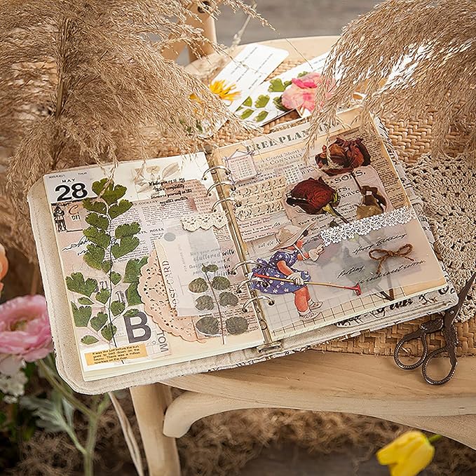 MAXLEAF Transparent Waterproof Stickers Set - 48PCS Vintage Plants Flowers Collection Big Size Waterproof Stickers for Decoration Planners Scrapbook Laptops (Dried Flowers)