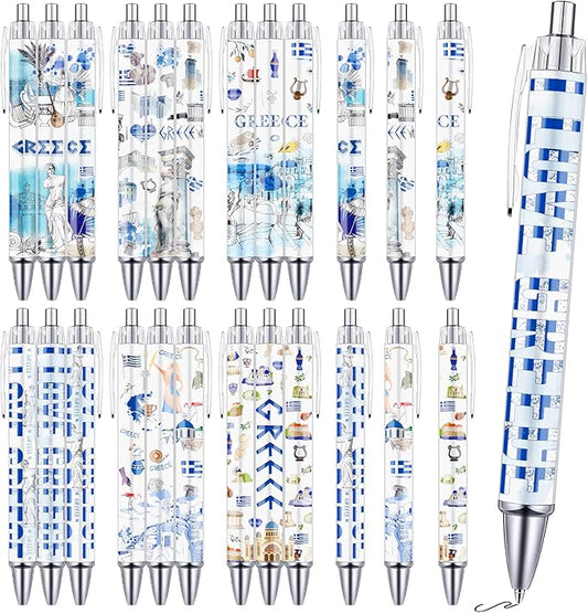 Greece Ballpoint Pens Gifts - 24PCS Greece Travel Pens Set Greece Souvenirs Gift Retractable Smooth Writing Greek Civilization Pens for Office School Supplies for Women Traveler Teacher Gift