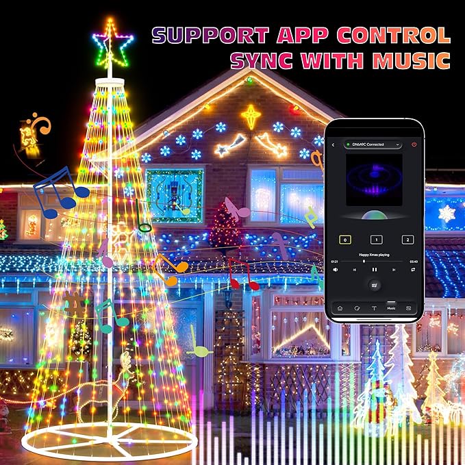Led Outdoor Christmas Tree, 12.8 FT Prelit Smart Outside Christmas Tree Light Show, App Control with 660 LED Lights Color Changing, Music Sync, Cone Tall Star Topped Christmas Tree for Yard & Garden