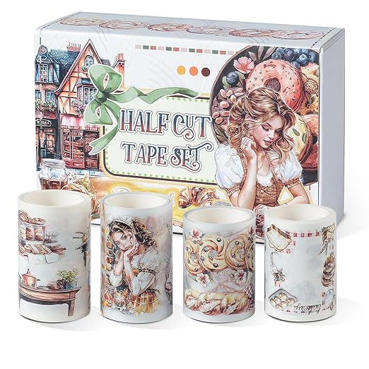 Snycler Pre-Cut Oatmeal Rhyme Themed PET Washi Tapes - Vintage Aesthetic Tape Stickers for Journaling, Scrapbooking, Junk Journals, Crafts, Planners - 4 Rolls