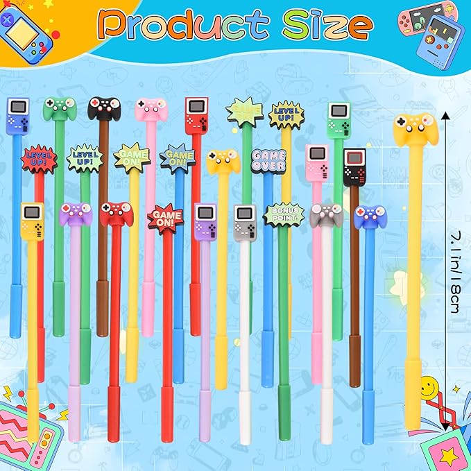 100 Pcs Video Game Cartoon Cute Fun Pens for Kids Kawaii Games Handle Level Up Games Console Shape Gel Black Ink Pen Cute Video Game Pens for School Office Home Student Kids Present