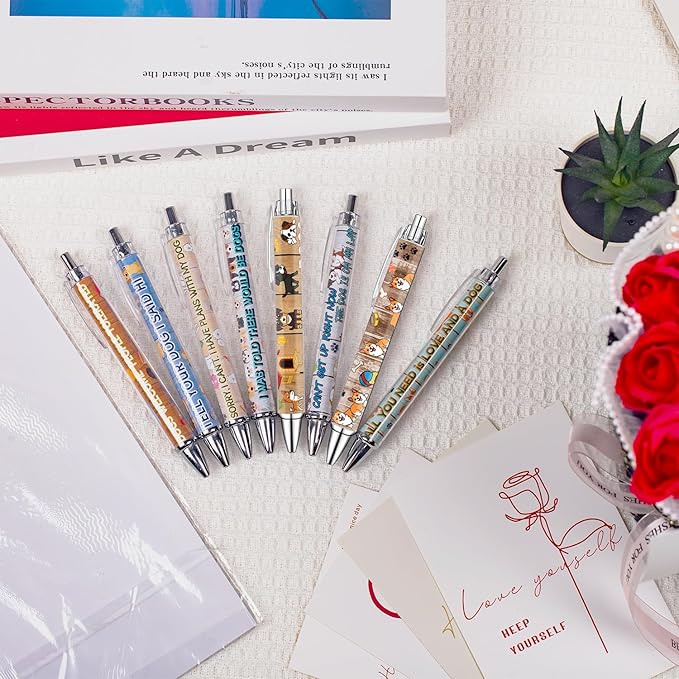 Idealmuzik Dog Pens for Dog Lovers – Cute Ballpoint Pen Set for Kids, Teens, and Adults – Fun Stationery Gift for Journaling, Writing, or School – Thanksgiving Christmas New Year Gifts, 8 Pack