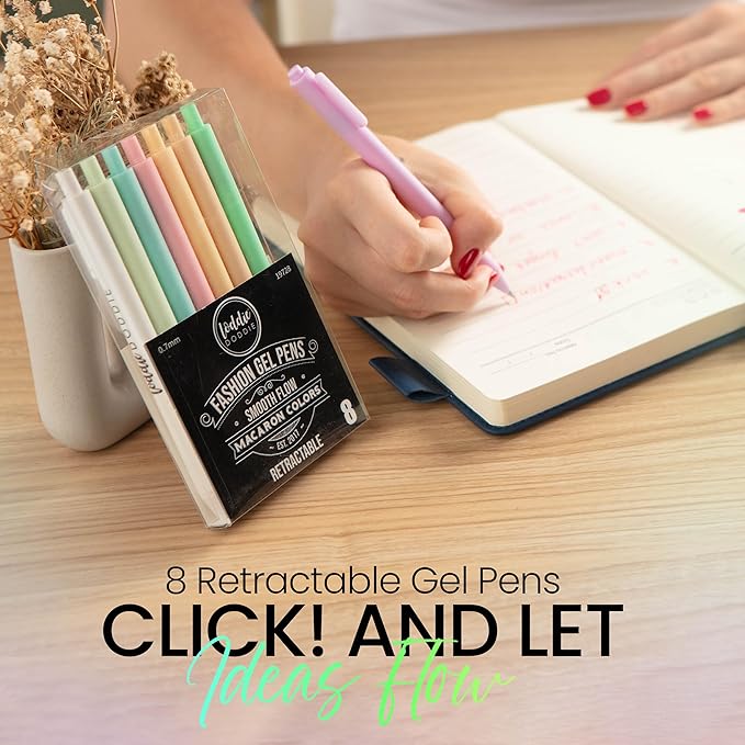 Loddie Doddie Macaron Color Pens for Journaling & Note Taking - 8 Pack 0.7 mm Medium Point Smooth Retractable Pens, No Bleed & Smudge - Pastel Colored