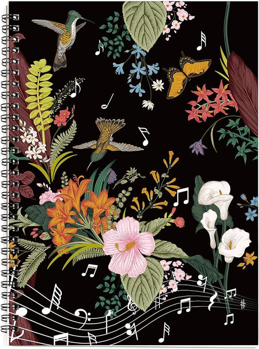 MAXCURY Blank Sheet Music Composition Manuscript Staff Paper Art Music Notebook Black 100 Pages 26x19cm (Flora)