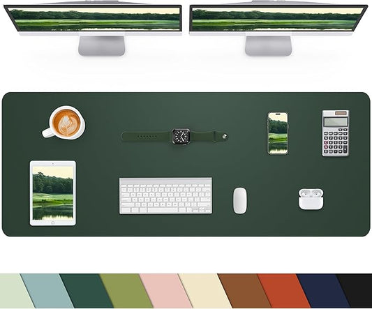 Leather Desk Pad Protector, Large Mat, Mouse Pad, Non-Slip PU Leather Blotter, Cover for Keyboard and Mouse, Office & Home (Dark Green, 48" x 17")
