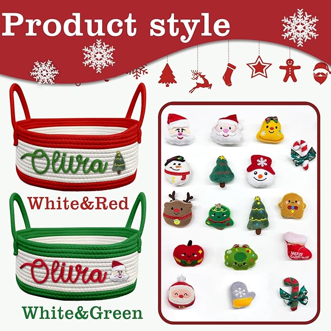 Personalized Christmas Basket with Name Custom Baby Shower Basket for Newborn, Cotton Rope Storage Organizer, Christmas Gift for Baby Kids Toddler