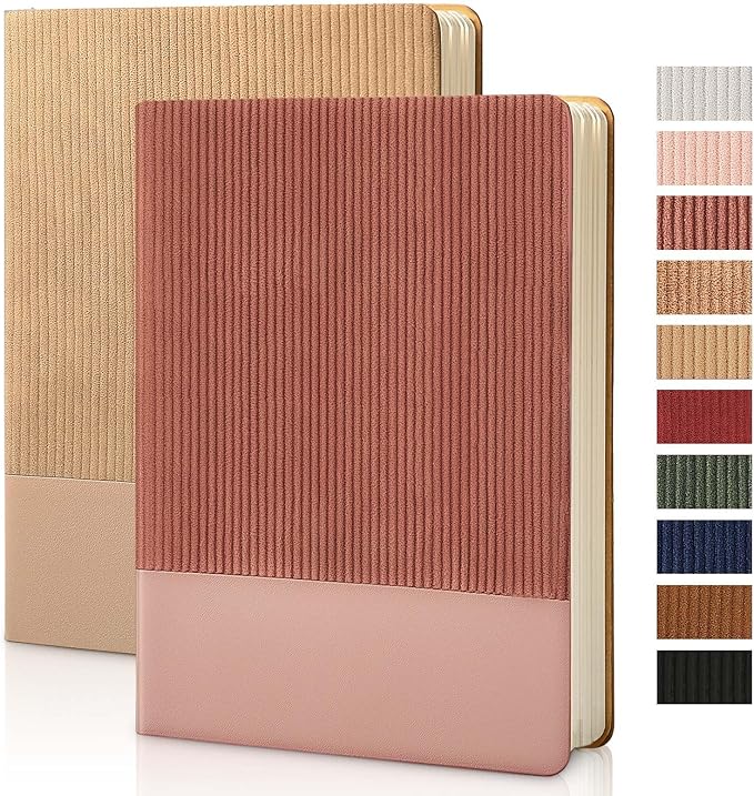Lined Journal Notebook for Work College Ruled Note Book 5.79"x8.27" A5 PU Leather Daily Journaling 216 Pages for Women Men Writing Home School Supplies Business (Khaki/Darkpink)