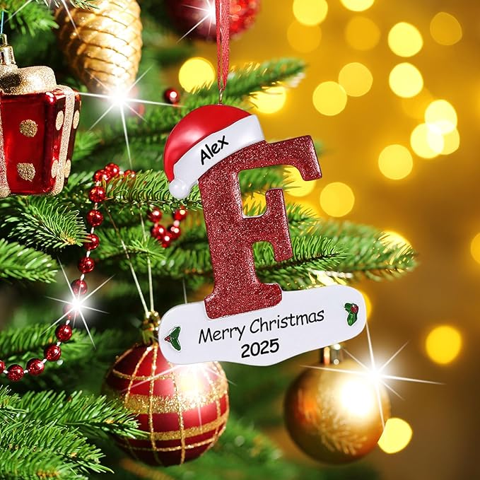 Personalized 26 Letters Ornaments for Christmas Tree 2025, Custom Christmas Ornament with Family Member's Names 3D Resin Xmas Hanging Pendant Original Gifts for Family Friend(F)