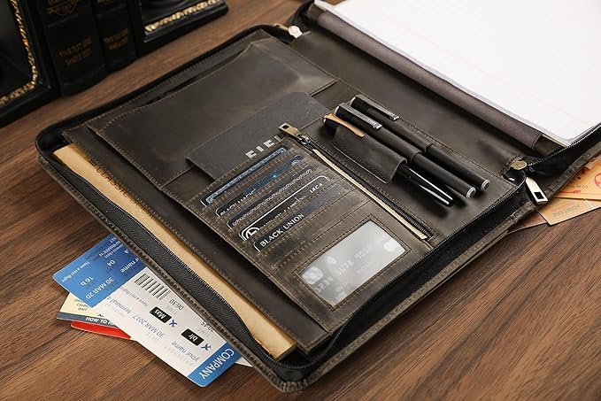 Leather Portfolio for 12.9 inch iPad Pro (2018/2020/2021/2022), Leather Portfolio with Ipad Holder for Letter Size Notepad, Personalized Padfolio for Men (Grey, Non-Custom)