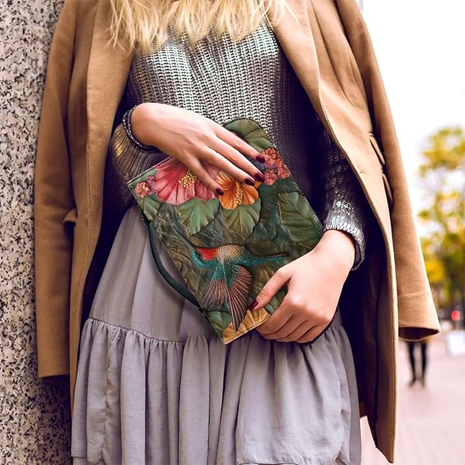 Lotusorchid Leather Bible Book Cover Case with Handle Pocket, Hummingbird Bible Cover Case with Pen Storage, Sturdy PU Bible Tote Bag, Bible Accessories, XL