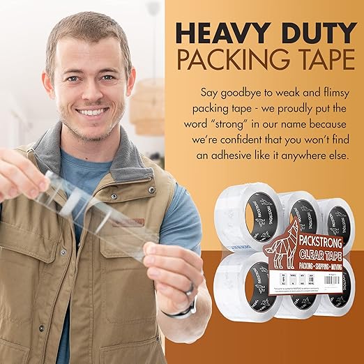 Packstrong Industrial Grade Clear Packing Tape 36 Rolls - 110 Yards per Roll - 2" Wide x 2 mil Thick, Acrylic Adhesive Tape for Box Office Moving Packaging Shipping