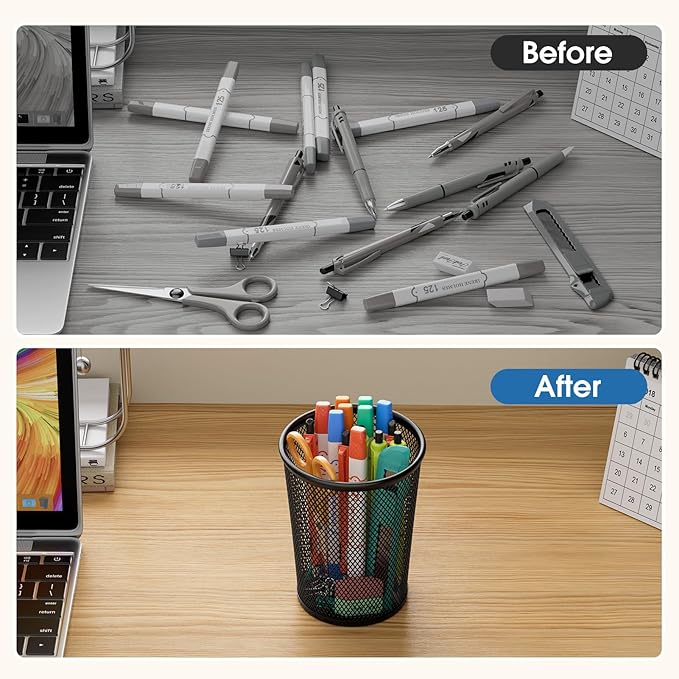 MaxGear Pen Holder for Desk, Premium Mesh Metal Pencil Holder Pen Cup Marker Organizer Makeup Brush Holders, Desk Accessories & Workspace Organizers for Home, School & Office, 5.4’’, 2 Pack