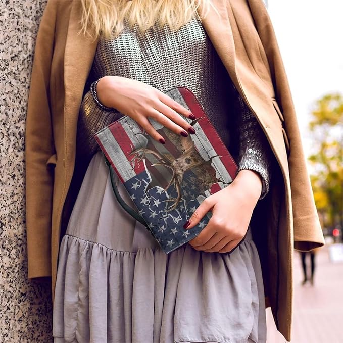 Lotusorchid Reindeer Bible Cover Case, Zippered Bible Carrying Case for Women Girls, Portable American Flag Bible Tote Bag Sturdy Bible Book Cover for Bible Study, Christian Bible Accessories,M