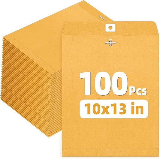 SUNEE Envelops, 10"x13" Brown Kraft Envelopes with Clasp Closure, 28-lb Paper Mailing Envelopes, 20 Count, Great for Filing, Storing or Mailing Documents