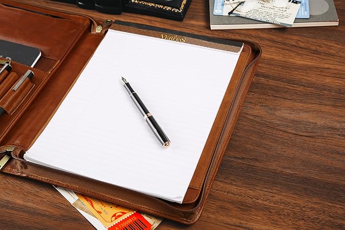 Leather Portfolio for 12.9 inch iPad Pro (2018/2020/2021/2022), Leather Padfolio Organizer with Ipad Holder for Letter Size Notepad, Personalized Portfolio for Men/Women (Brown, Non-Custom)