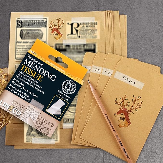 Lineco Archival Document Repair Tape, Repairs Paper Documents, Maps, Ephemera, Photos and Artwork. Acid-Free Translucent Tape 0.5" x 50', Pack of 1