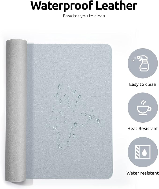 YSAGi Leather Desk Protector, Office Mat, Large Mouse Mat, Non-Slip PU Leather Blotter, Laptop Desk Mat, Waterproof Writing Pad for Office and Home (Light Grey, 35.4" x 17")