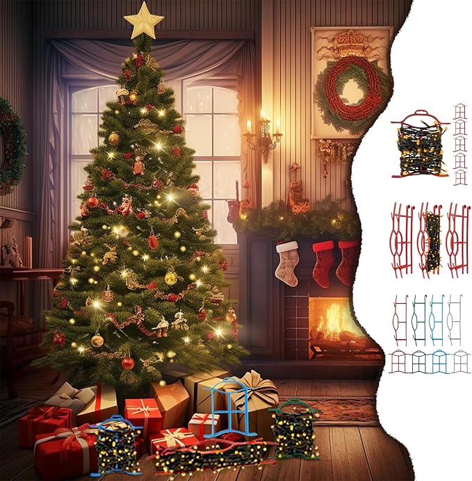 Set of 6 Rope Winder, Strong & Hangable Light & Cord Wind Up Christmas Light Storage for Organizing Christmas Lights & Electric Cords, Each Holds Up to 98 ft (Red, 7inch x 8inch)