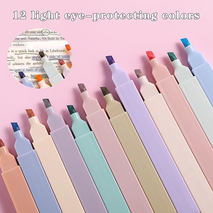 42 PCS Aesthetic School Supplies with Large Pencil Case, 12 Marker Pens with box, 5 Black Ink Gel Pens, 6 Mechanical Pencils Set, Sticky Notes, Complete Essentials Stationery Kit for Students