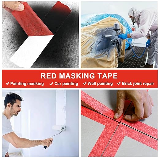BOMEI PACK Red Painters Tape 2 inch Wide, Medium Adhesive Red Masking Tape Bulk Multi Pack, Residue-Free Wall Trim Tape, 2 inch x 55 Yards x 4 Rolls (220 Total Yards)