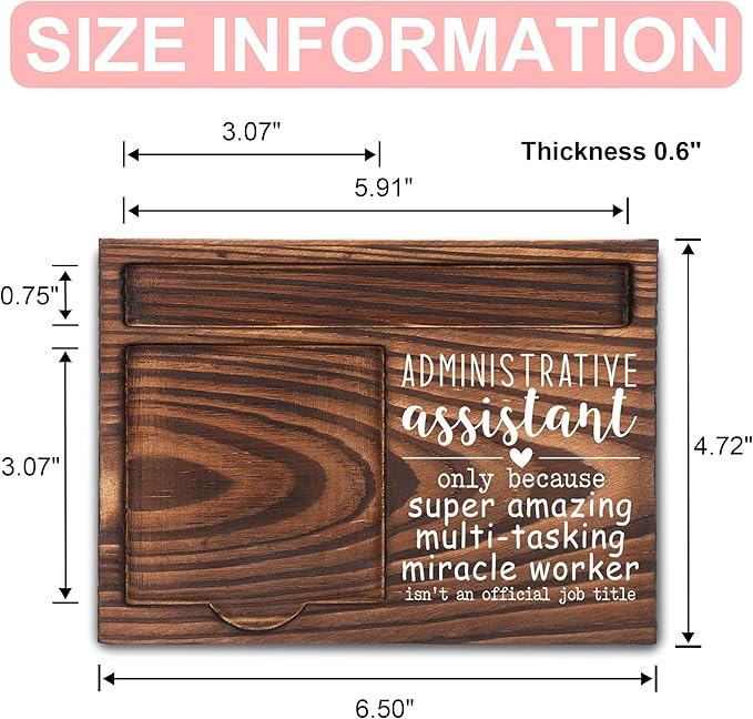 Administrative Assistant Gifts, Secretary Appreciation Gifts, Thank You Gifts, Sticky Note Holder, Post-it Note Dispenser for Desk, Wooden Post-it Note & Pen Holder 6.5" x 4.7" - FTA108