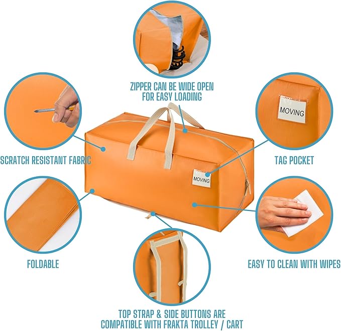 VENO 8 Pack Moving Bags w/Backpack Straps, Heavy Duty, Moving Boxes Alternative, Packing Supplies, Large Storage Totes for Dorm Room Essentials with Zipper (Seasonal Autumn Orange, 8 Pack)