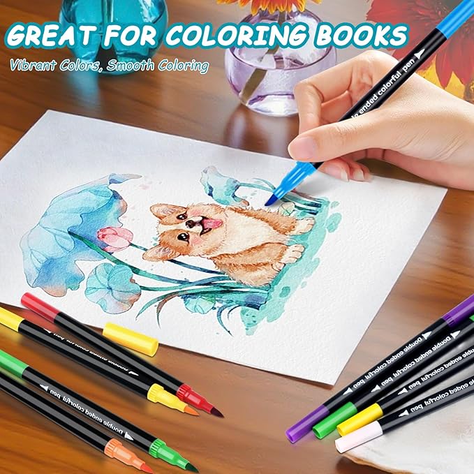 60 Colors Dual Markers Brush Pens, Art Markers Colored Pens for Adult Coloring Books, Brush and Fine Point Dual Tip Artist Colored Marker Set for Drawing Adult Coloring Hand Lettering