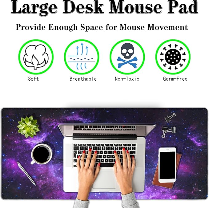 Mouse Pad Computer Desk Accessories Office Pad, Big Mouse Pads Desktop Mat, XXL Mouse Pad Gaming Non-Slip Rubber Base Waterproof with Stitched Edges, 35.4" X 15.7" for Work/Game/Office/Home