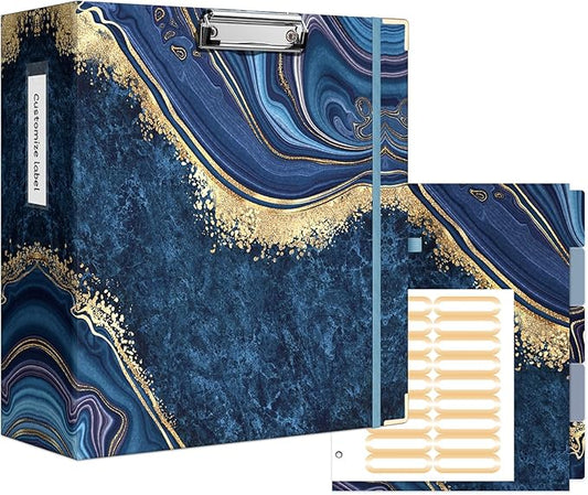 Ospelelf 3 Ring Binder for Letter Size Paper with 5 Tab Dividers, 3 Inch Ring, 4.4 Inch Spine, Blue Large Binder with Clip for School and Office Supplies