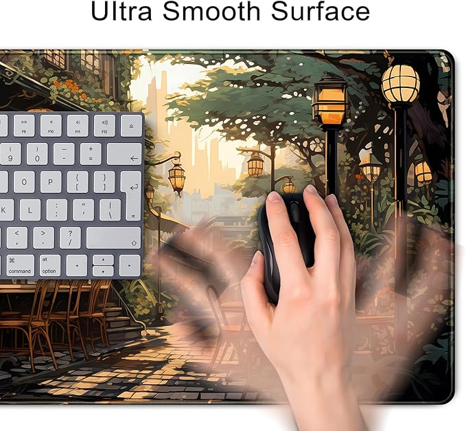 Nostalgic Peaceful Coffee Shop Desk Mat Retro Art Large Gaming Mouse Pad Anime Mousepad Extended XL Green Plants Aesthetic Desk Pad Laptop Keyboard Mouse Mat 31.5"x11.8" Cute Decor