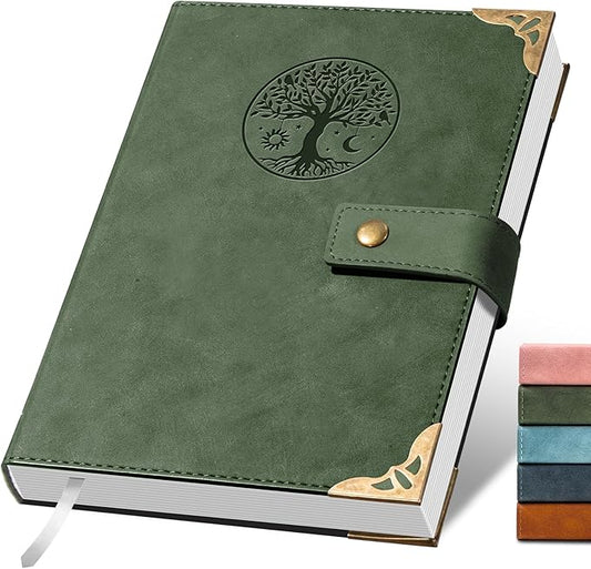 Lined Journal for Women Journals for Writing 260 Pages A5 Notebooks for Work Tree of Life Hardcover Leather Diary Journals, 5.7”x8.3”, Green