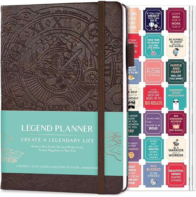 Legend Planner – Weekly & Monthly Life Planner to Hit Your Goals & Live Happier. Organizer Notebook & Productivity Journal. A5 (Dark Brown)