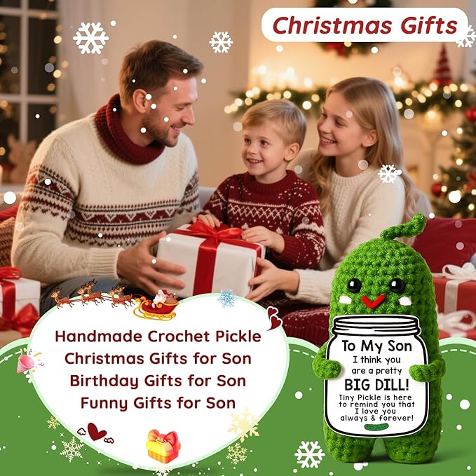 MAMAGIFTREE Funny Son Birthday Gifts Christmas, Stocking Stuffers for Kids or Adults Son, Unique Son Gifts from Mom or Dad, to My Son Present- Handmade Crochet Pickle for Son in Law Gifts