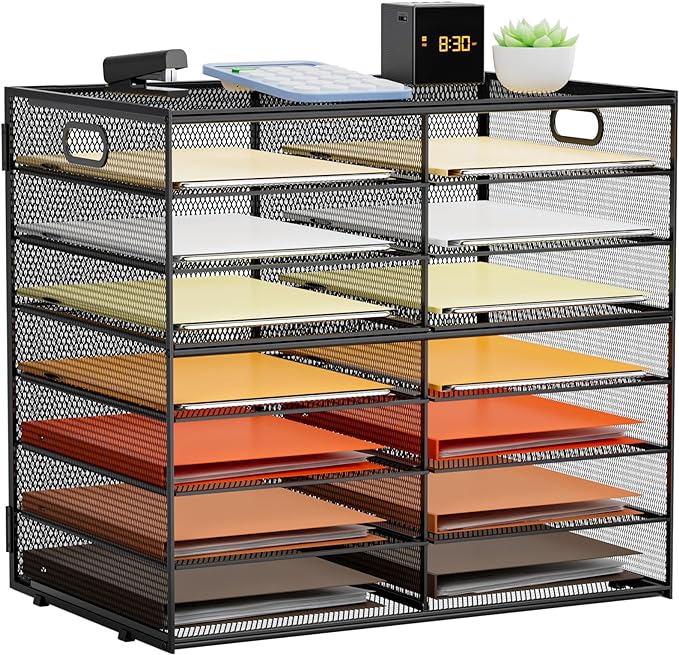 Marbrasse 8 Tier Desktop Literature Organizer, Mesh Paper Organizer Desk Organizers, File Sorter Mail Center Paper Storage Cabinet Classroom Keepers Mailbox for Office Home School, Black