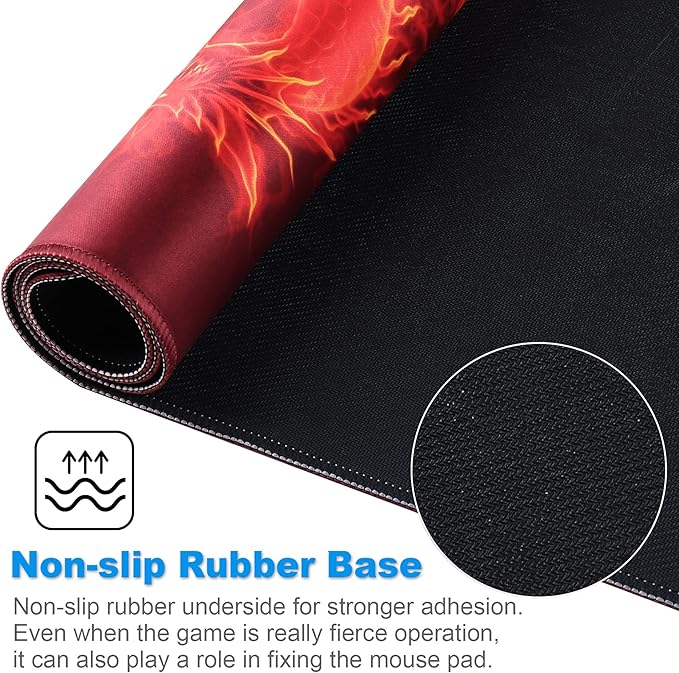 Large Gaming Mouse Pad with Stitched Edges,[27.5x11.8In] Extended Mouse Pad with Non-Slip Natural Rubber Base for Gamer/Desktop/Office/Home (70x30 Red dragonus)