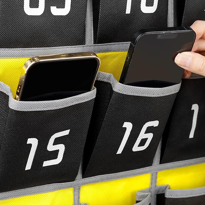Loghot Numbered Classroom Sundries Closet Pocket Chart for Cell Phones Holder Wall Door Hanging Organizer (30 Pockets Black)